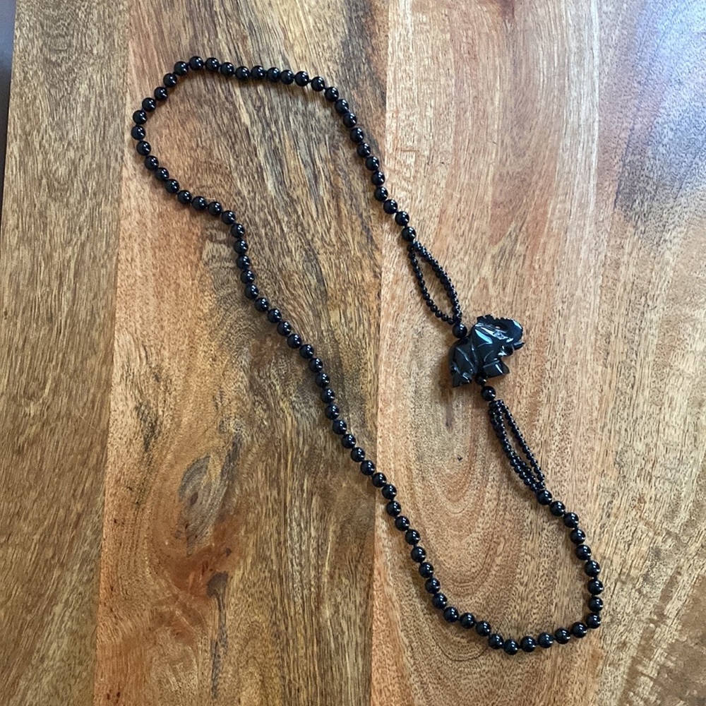 🖤 Black Onyx Beaded Beads Craved Elephant Necklace